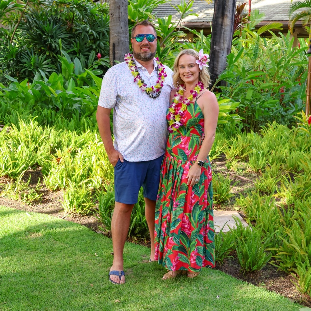 FARM Rio Green and Red Tropical Maxi Dress- Size S